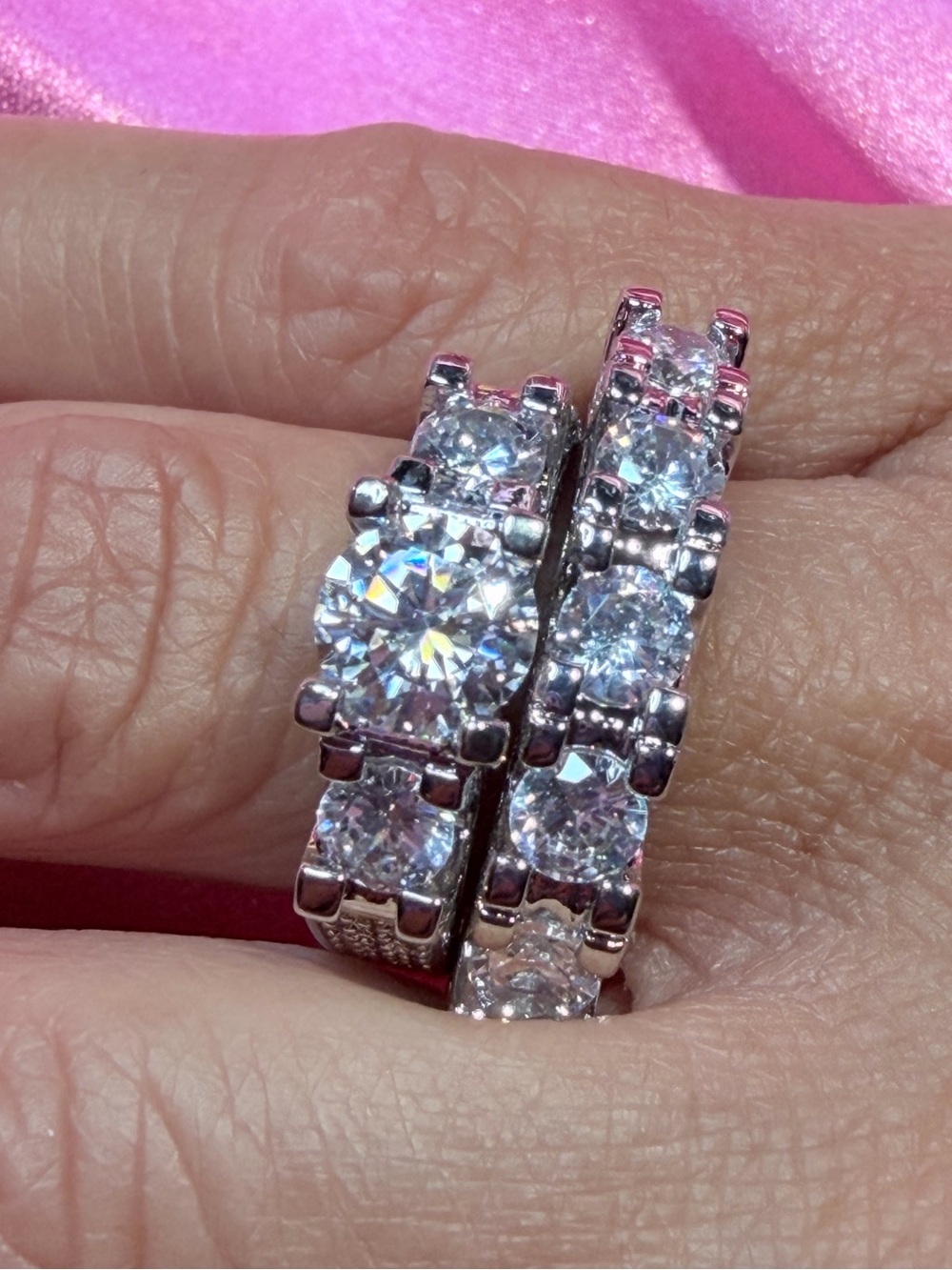 Gorgeous Statement Ring Set Moissanite stone Surrounded by Several Chunky Stones
